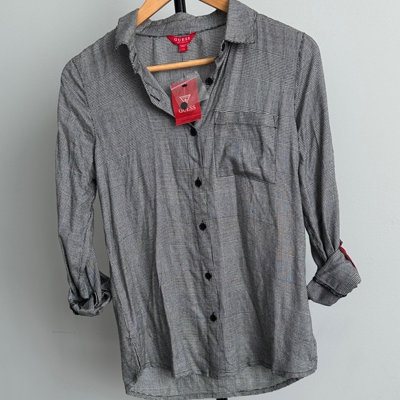 Guess Women’s Black and White Checkered Button down Shirt - Picture 1 of 5